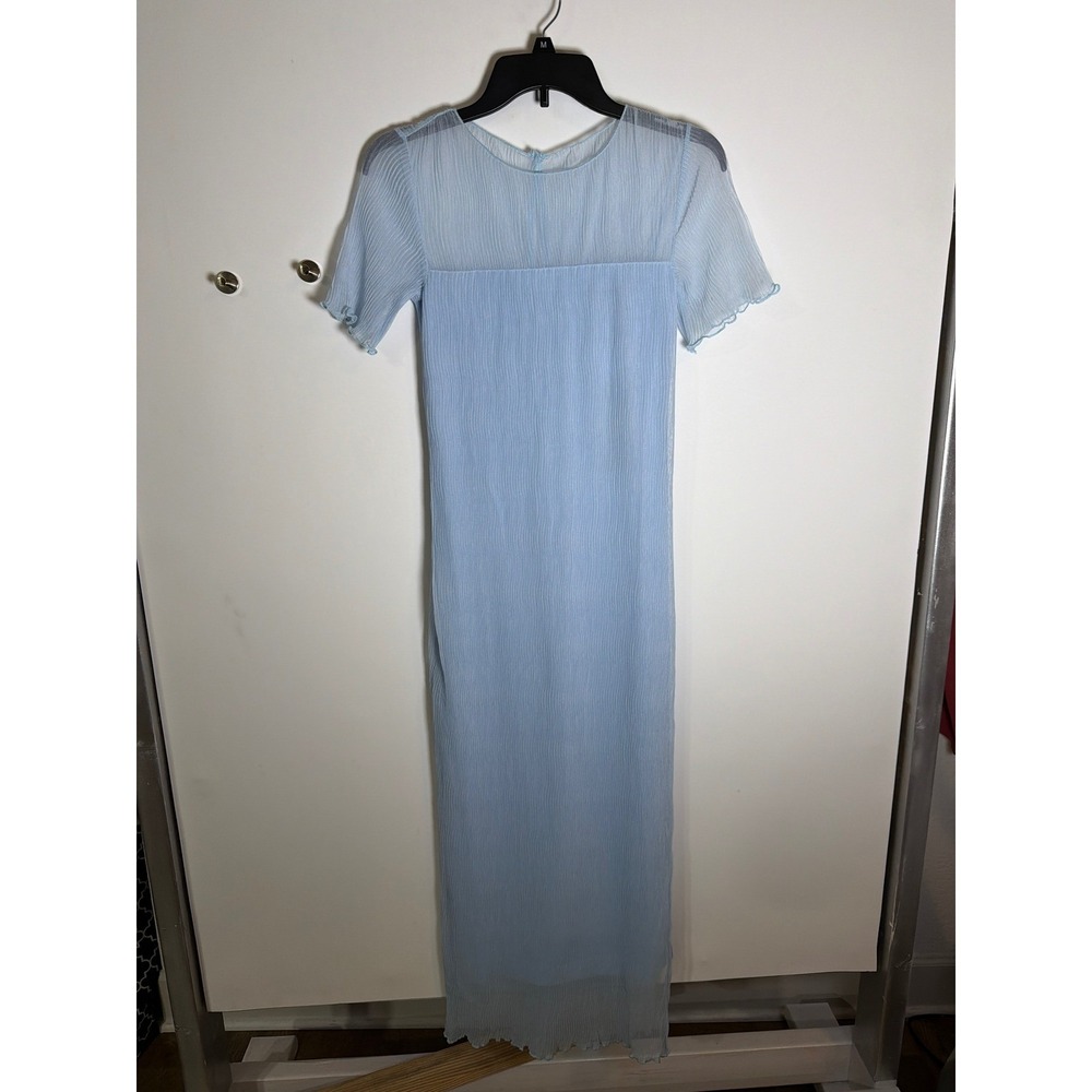 NWT French Connection Saskia Ruched Dress Cashmere Blue Pleated Mesh Midi XS